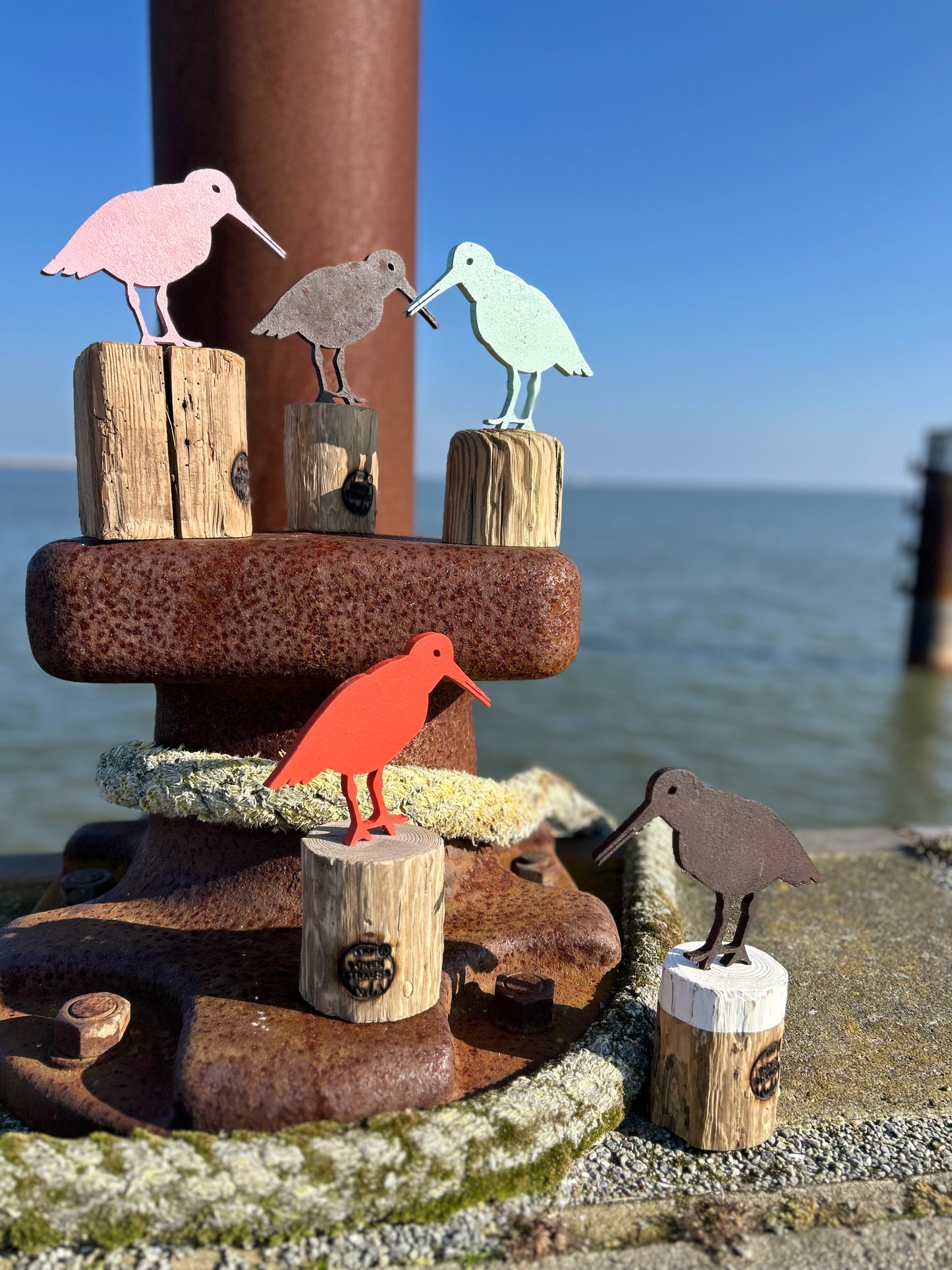 Driftwood Skulptur „Austerfischer Petrol“