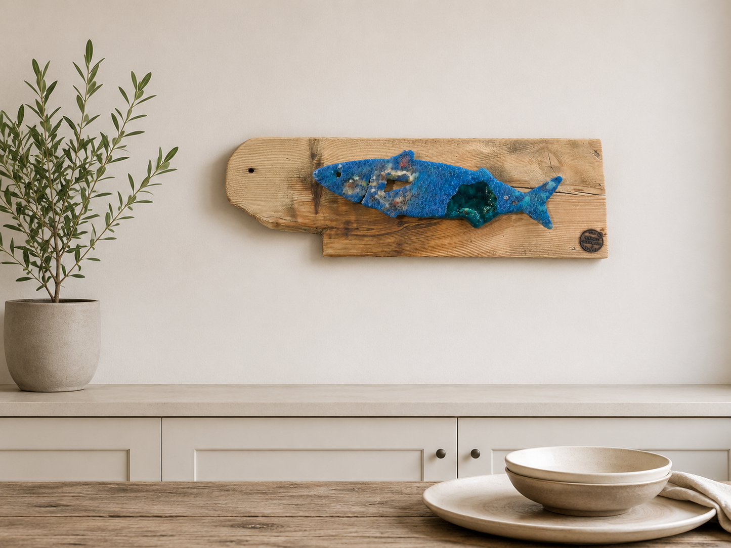 ⚓ Driftwood trift Epoxidharz „Sylt, Makrele, Anker & Co."